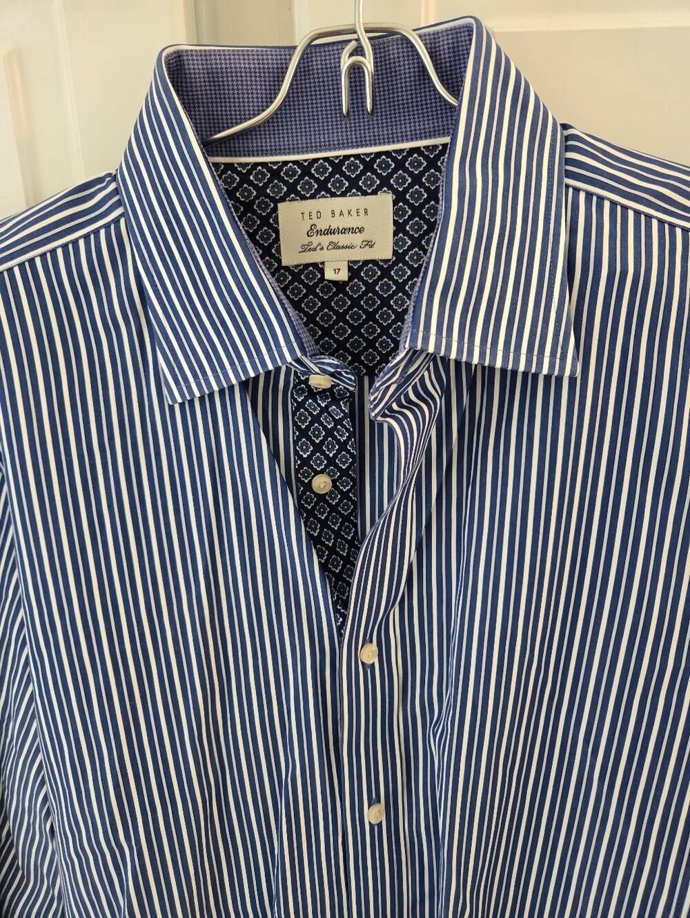 Ted Baker Endurance Blue and White Vertical Stripe Dress Shirt Size 17